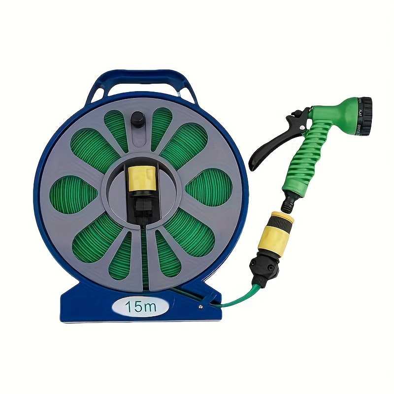 TEMU Lot de 1 tuyau d'arrosage de jardin de 15 m/590 po avec buse pistolet à eau, adaptateur standard UE/États- inclus, livré avec dévidoir, pistolet