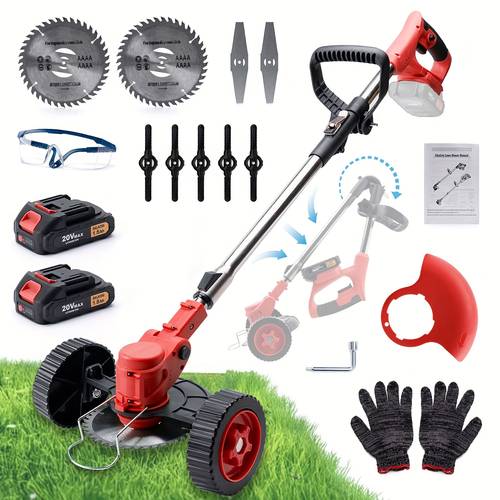 cordless lawn mower with 2 x 1500mah batteries 3 interchangeable blades lightweight portable lawn mower for yards driveways ideal for professionals garden maintenance ergonomic metal construction