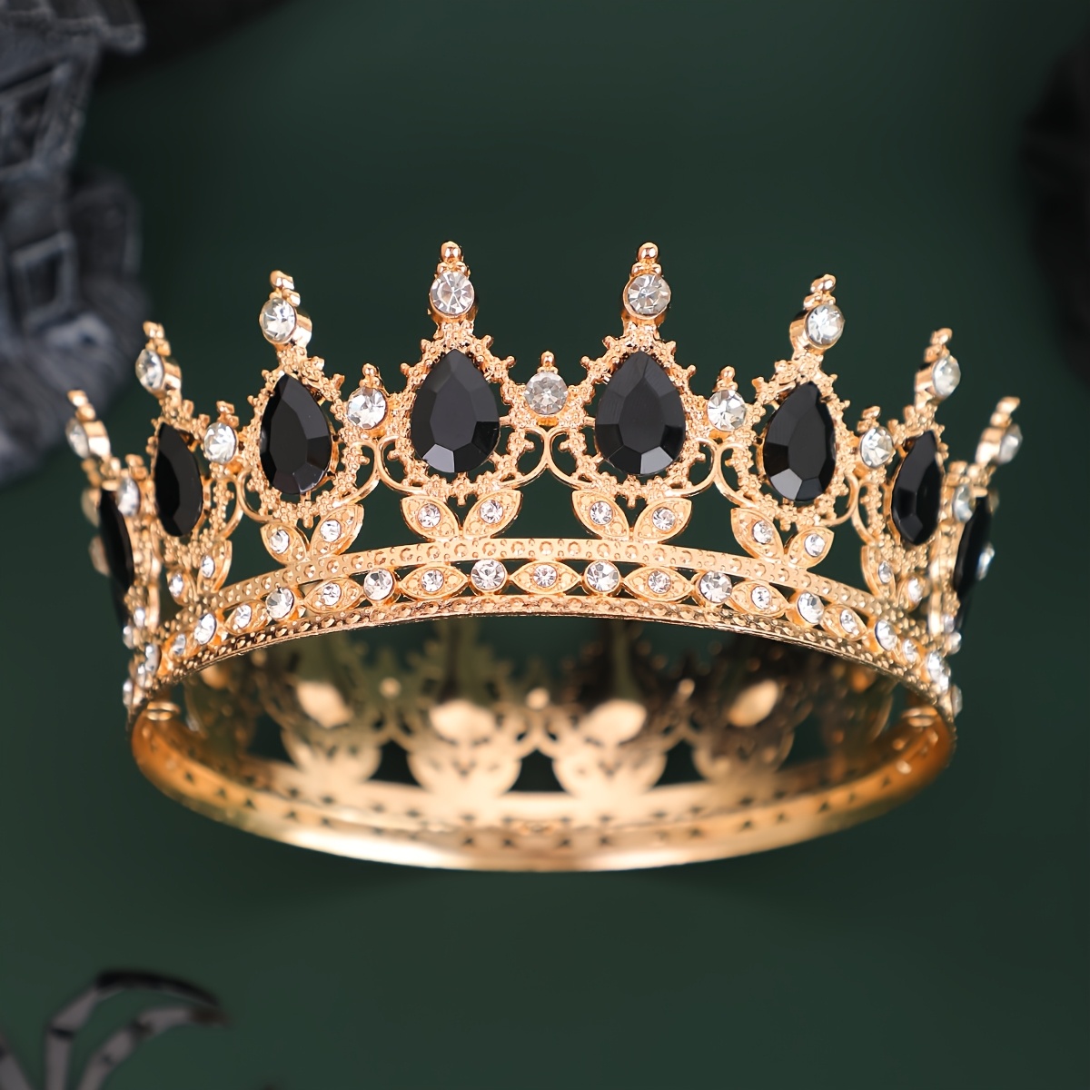 TEMU Universal Black Full-circle Crown For And Princesses - Halloween Garden Masquerade, Ancient Castle Themed Party, Royal Family Role-play Elegant