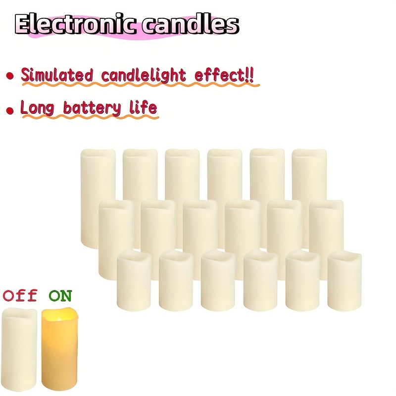 TEMU 24pcs Of 3-size Ivory Colored Electronic Wax, Flameless Candle, Adjustable Brightness, Perfect Replacement For Traditional Candles, Church