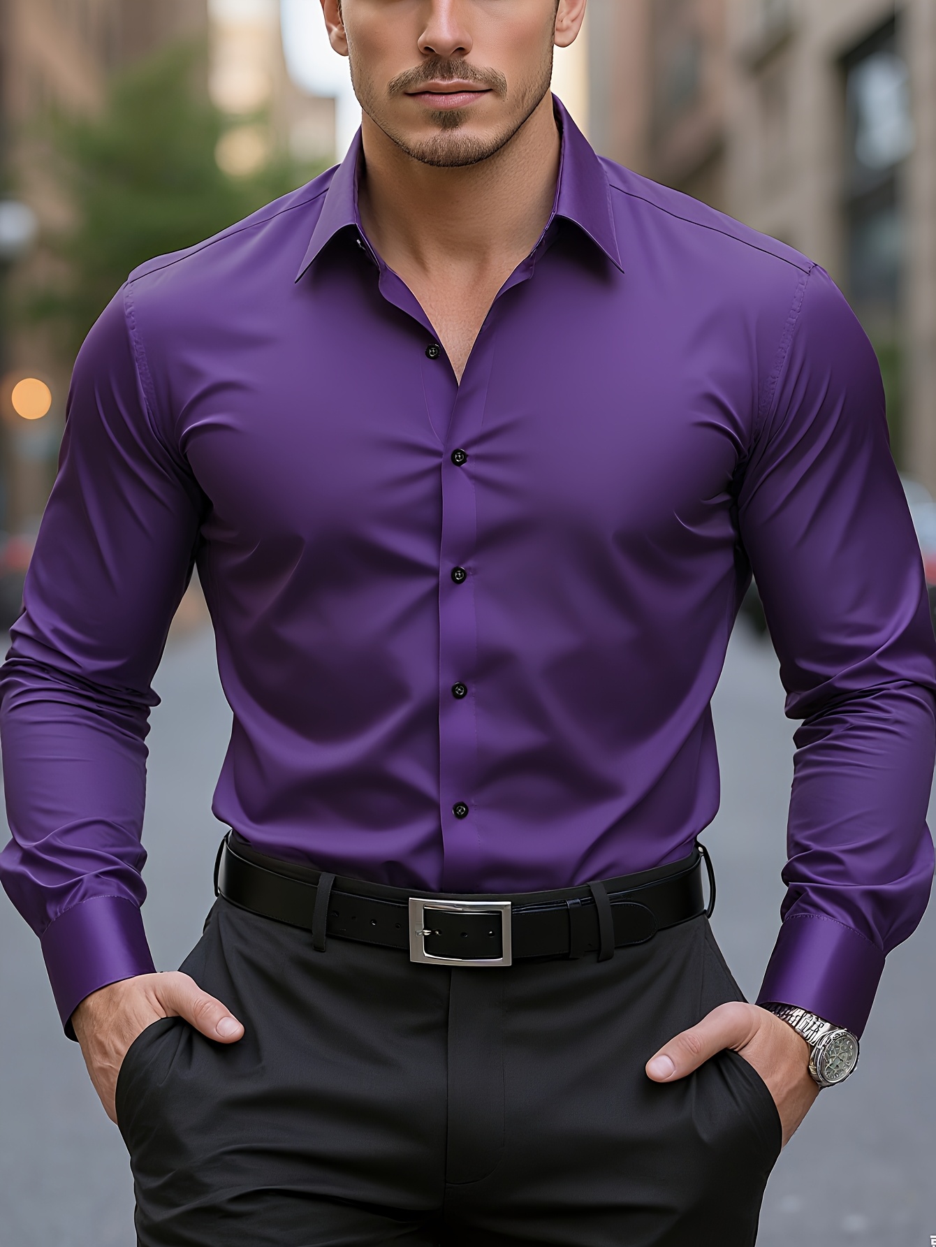 open lace back dress Purple Patterned Dress Shirt main image 1