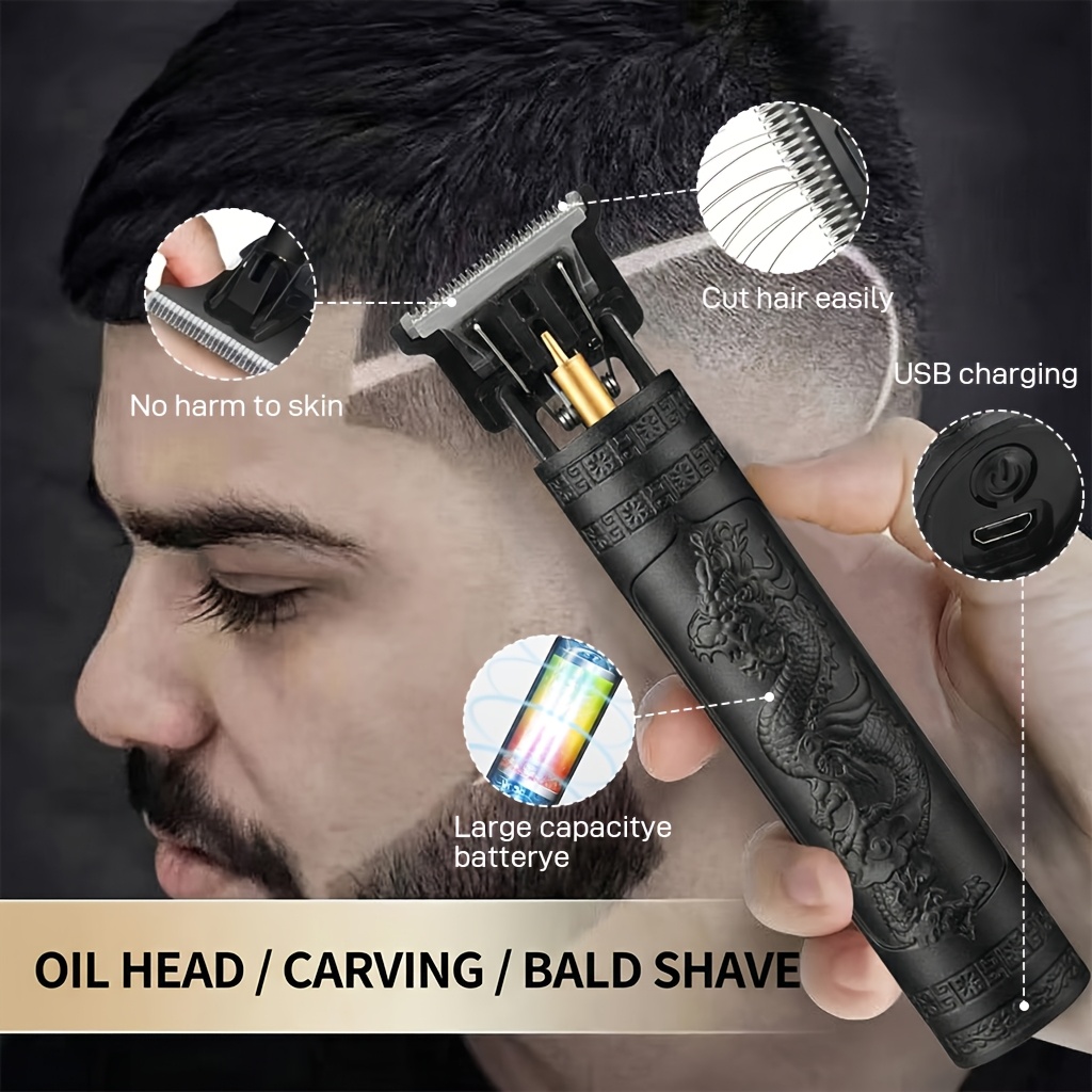 Tondeuse professionnelle pour barbe et cheveux pour hommes - Batterie lithium rechargeable USB - 4 accessoires - Design ergonomique avec peigne réglable - Idéal pour toilettage et coiffure - Tondeuse pour hommes