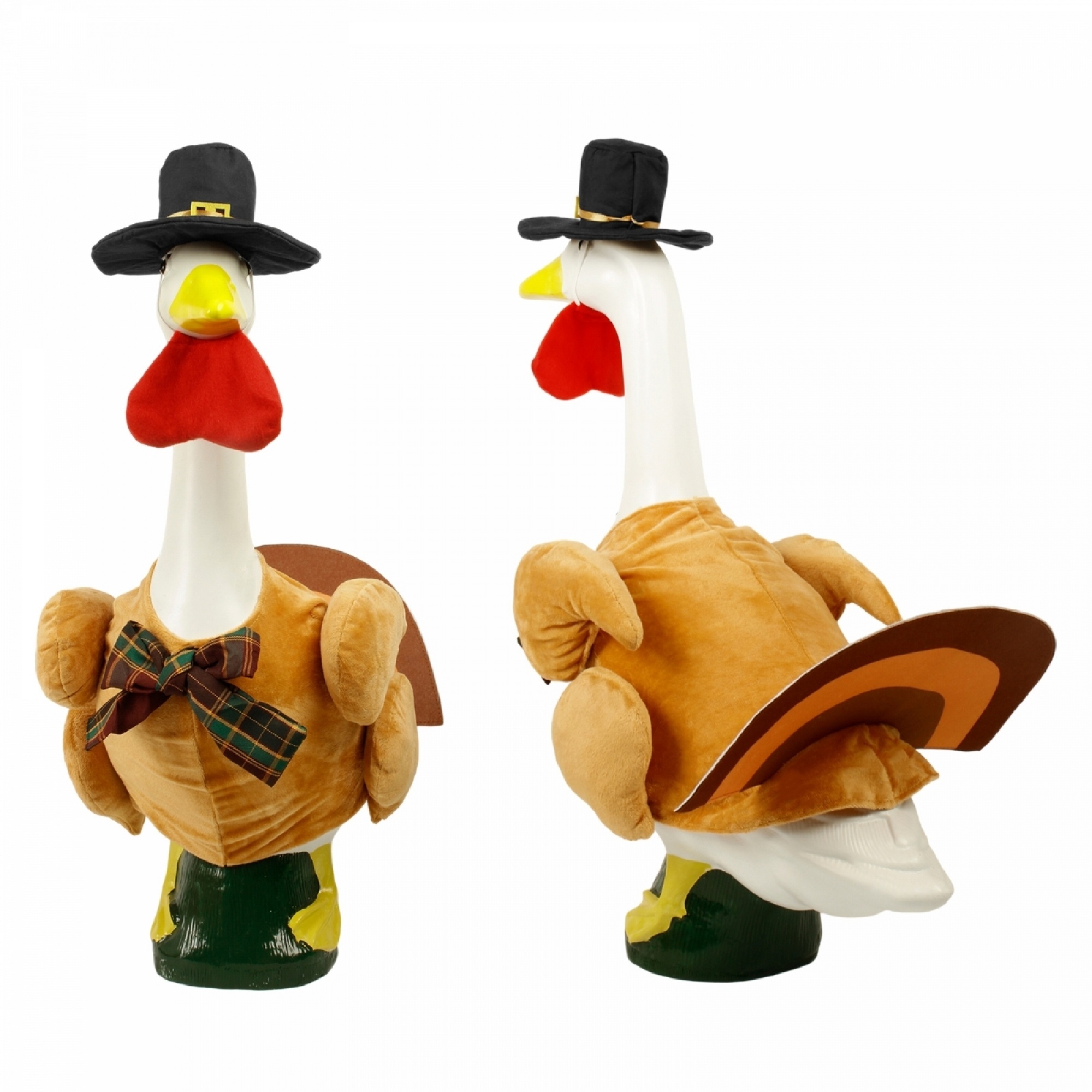 TEMU 23 Inch Porch Goose Thanksgiving Turkey Outfit, Brown Plush Turkey Body Costume, Black Top Hat Bow Tie, Maple Pumpkin Front Porch Fall Decor,