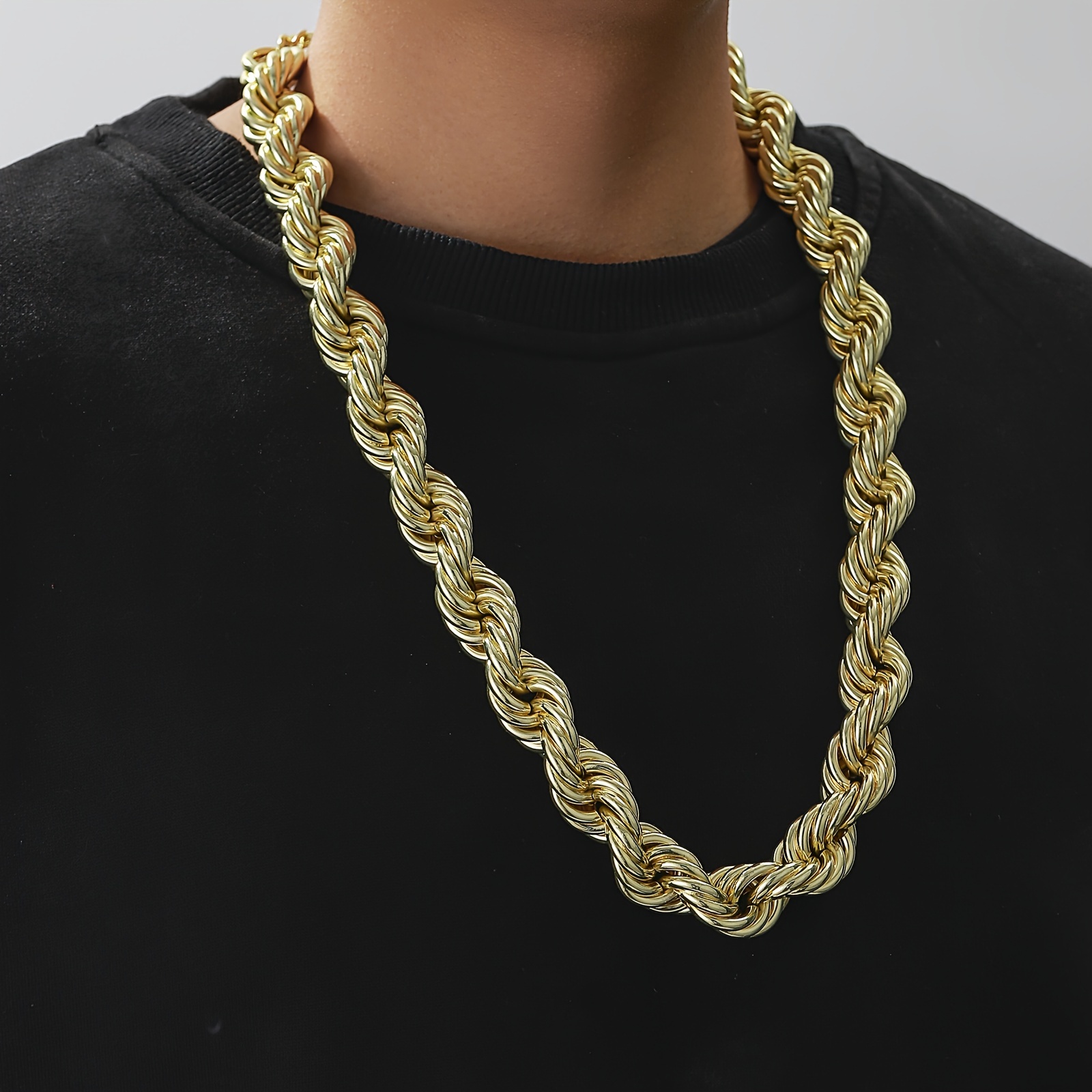 

1pc Golden Color Plated Rope Chain For Men, 20mm Mens Big Gold Chain Thick Chunky Rope Chain Necklace Hip Hop Rapper Chain 30in