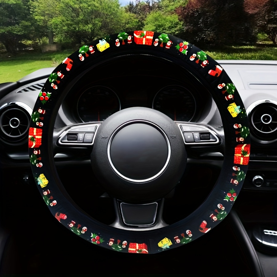 

Christmas-themed Fit Steering Wheel Cover - Non-slip, No Required, Fabric Car Interior Accessory