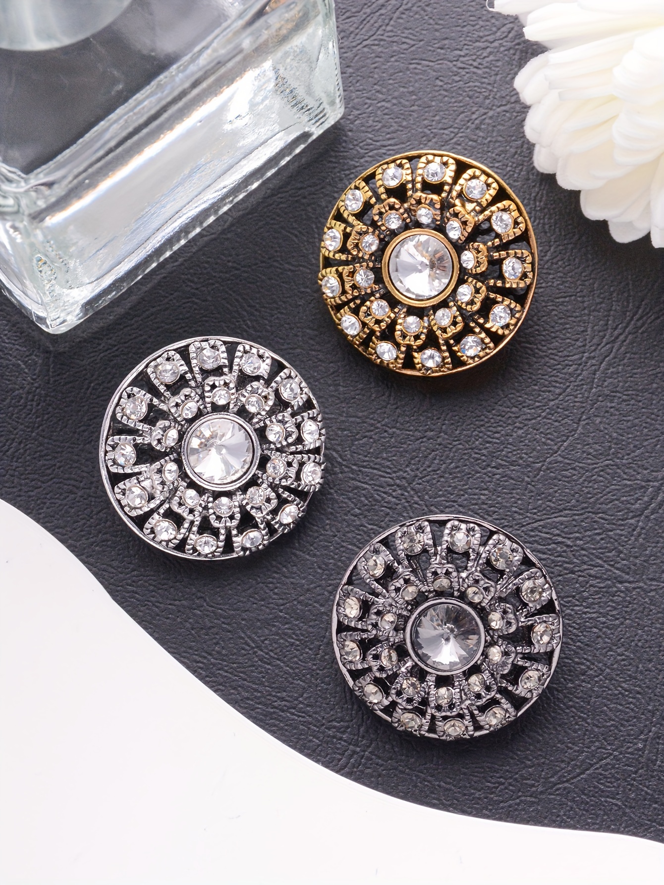 5 vintage delicate round diamond studded hollow fashion buttons for shirts sweaters suits coats trench coats hand   decorative buttons bags gift boxes shoes hats hand held flowers diy fashion accessories details 3