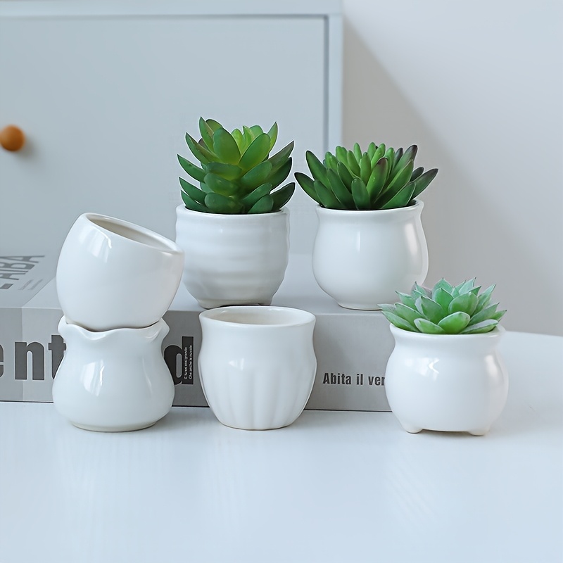   Mini Macetas de Cerámica   con Orificios de Drenaje - Clásicas Macetas Redondas para Suculentas y Cactus, Ideales para Interior/Exterior, Macetas Duraderas de Mesa para Decoración  ,  , Patio, Macetas de Interior, Diseño Minimalista, Acabado  