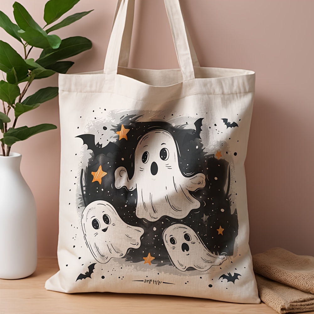 TEMU Double-sided Print, Cute Halloween Tote Bag, Bat Star Soft Cartoon Print Shoulder Bag, Aesthetic Spooky Cute Fall Daily Reusable Shopping Bag