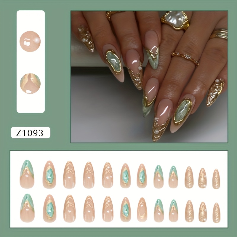 E-shop 3D Unregelmäßige Vergoldenete Französische Aurora Fließende Sand Perle Western Stil Abnehmbare Tragbare Nägel