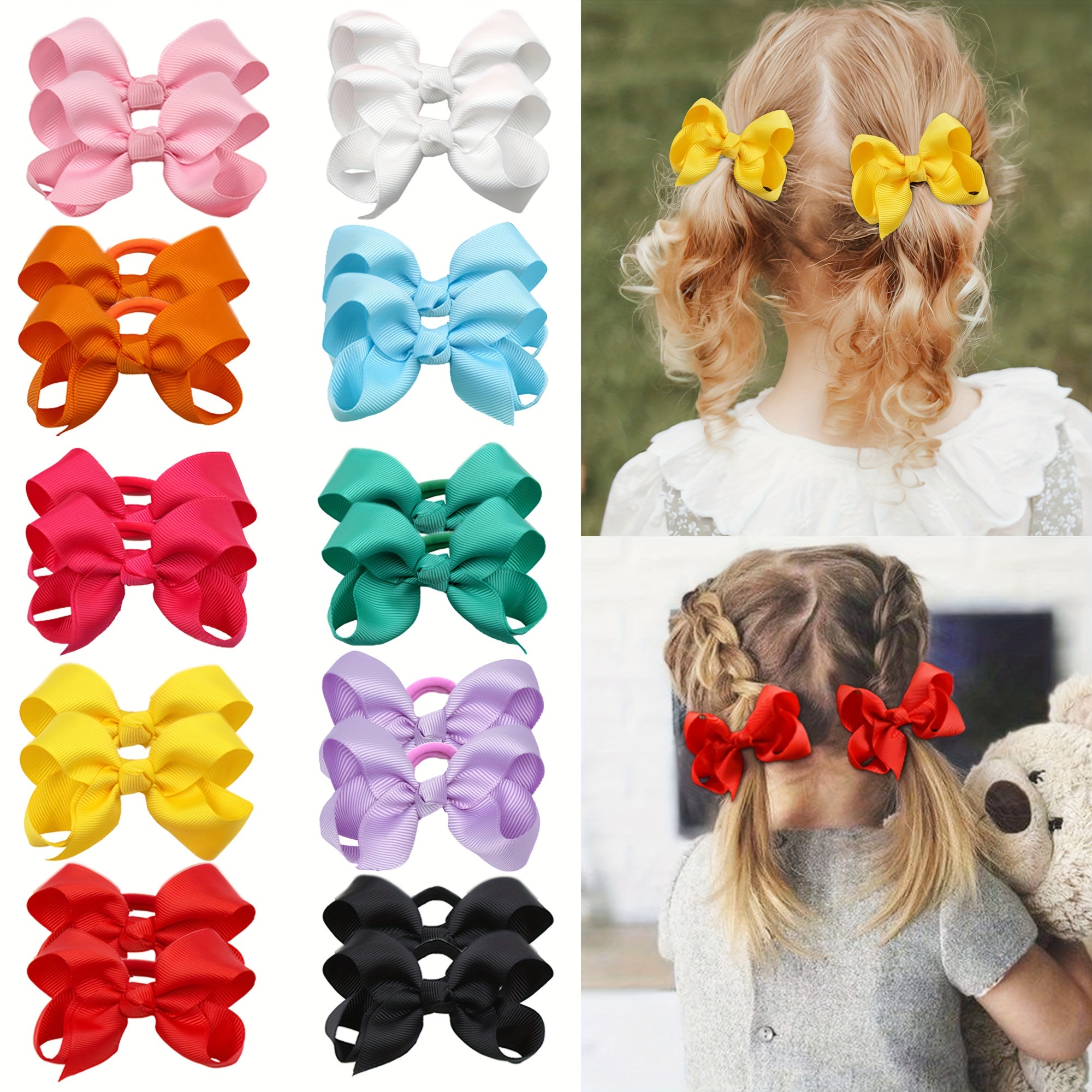 

20pcs Boutique Bow Hair Ties For Kids, Fabric Cute Hair Bands, Solid Color Ponytail Holders With Bow, Suitable For 3-6 Years, Hair Ring Set By Joyo