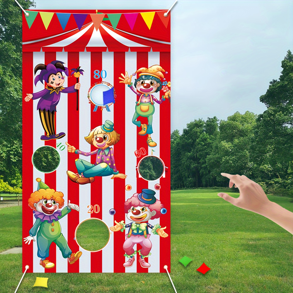 

Vibrant Circus Game Sandbag Flag - 53" X 30" Outdoor Party Banner With 3 Random Color Sandbags, Durable Satin Fabric, Perfect For Garden & Family Fun