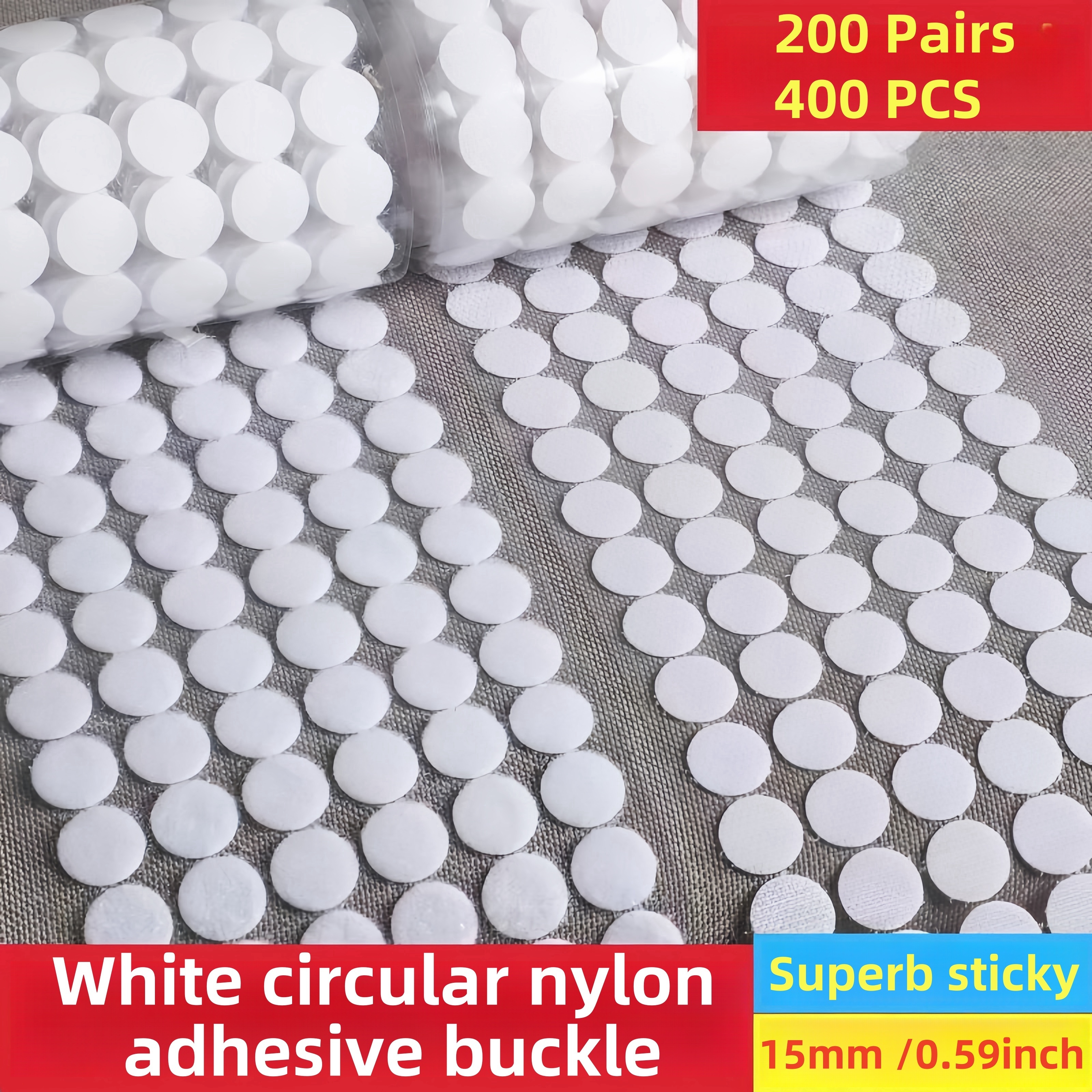 

400pcs 200 Pairs 15mm/0.59in Diameter Self-adhesive Hook, Self-adhesive Loop Tape, Suitable For Diy Handicrafts Office Classroom (white)