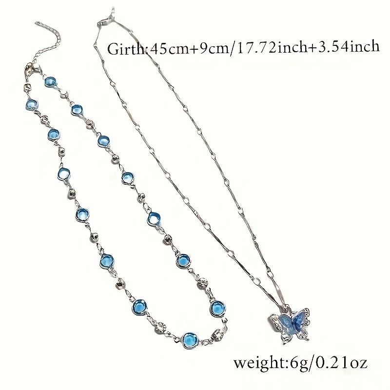 2pcs Women's Resin Butterfly Pendant Necklace Set