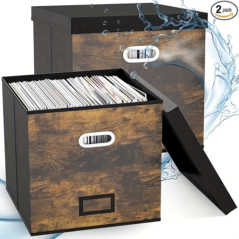 TEMU Two-pack Vinyl Record Storage Boxes, Vinyl Record Boxes (set Of 2), Stackable Vinyl Record Storage Boxes, Record Boxes Can Hold Up To 100