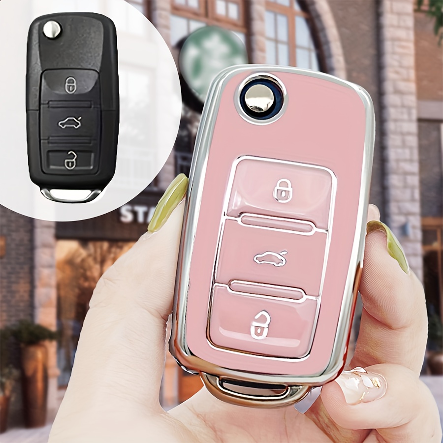 

Fashion Men And Women Tpu Anti-drop Car Key Case Pink + For Volkswagen///special Purpose View//mingray///c T Komik/xinr