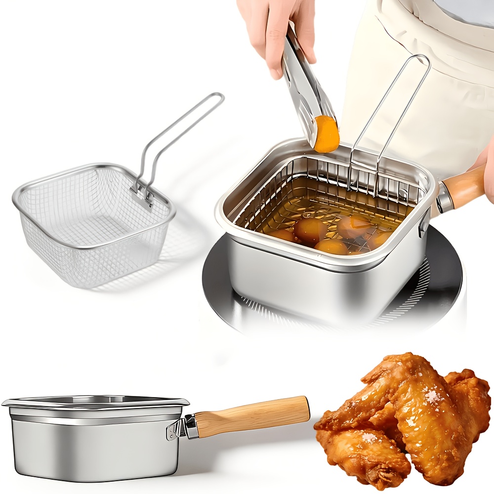E-shop Quadratische Edelstahl Pfanne - Mehrzweck Milchtopf & Nudelkocher - Tragbarer Frittierer für den Außenbereich, Camping Kochgeschirr,