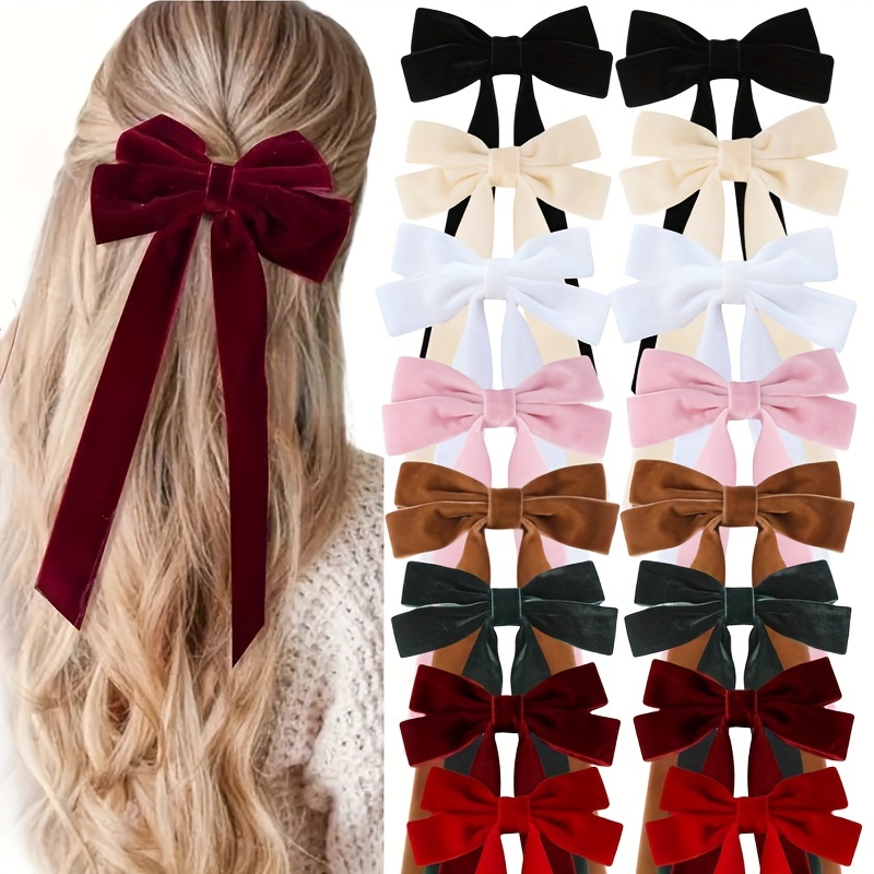 

2pcs/set Velvet Bow Ribbon Hair Clips For Women, Cute Elegant Chic Velvet Ribbon Solid Color Barrettes, Casual Hair Accessories, Birthday Holiday Wedding Date Wear, Gifts For Her