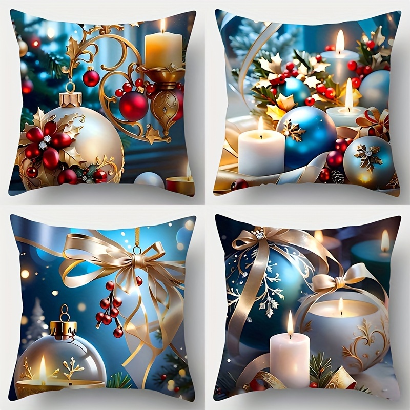 

4pcs Christmas Pillowcase, Decoration Christmas , Bow , Pattern, 17.7x17.7 , -sided , Opening, Washing, Braided , Suitable For Sofa Pillowcase