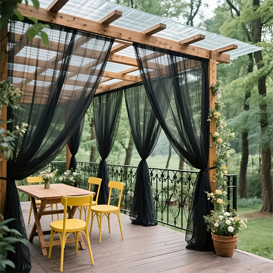TEMU 1pc/2pcs Rideaux Moustiquaire/Tulle Noir d'Extérieur, Semi-Transparent - Moustiquaire en Polyester Tricoté, avec Design de Poche pour Tringle