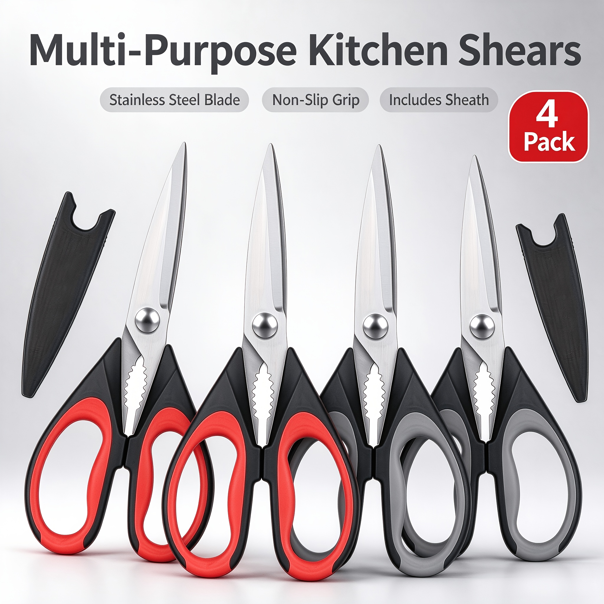 TEMU 4-pack Kitchen Scissors All Purpose Heavy Duty, Kitchen Utensils Set, Stainless Steel Cooking Utensils Gadgets, Meat Poultry Food Shears