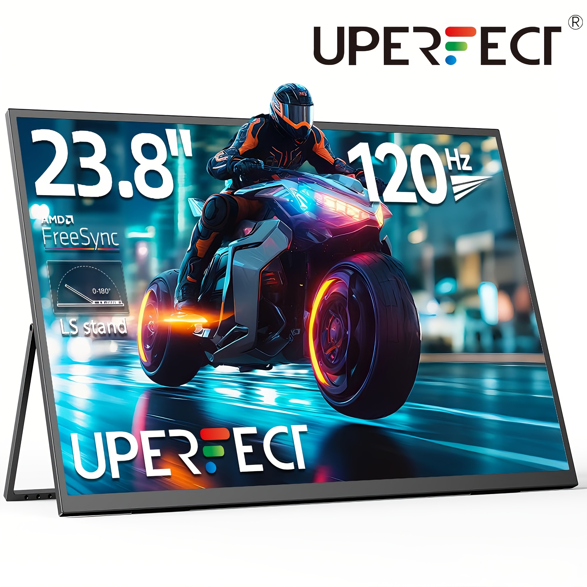 E-shop UPERFECT 23.8" 120Hz Portable Monitor | 180° Verstellbarer Ständer & VESA, HDTV Typ C Konnektivität, USB-betrieben, FreeSync, Mattes Bildschirm,