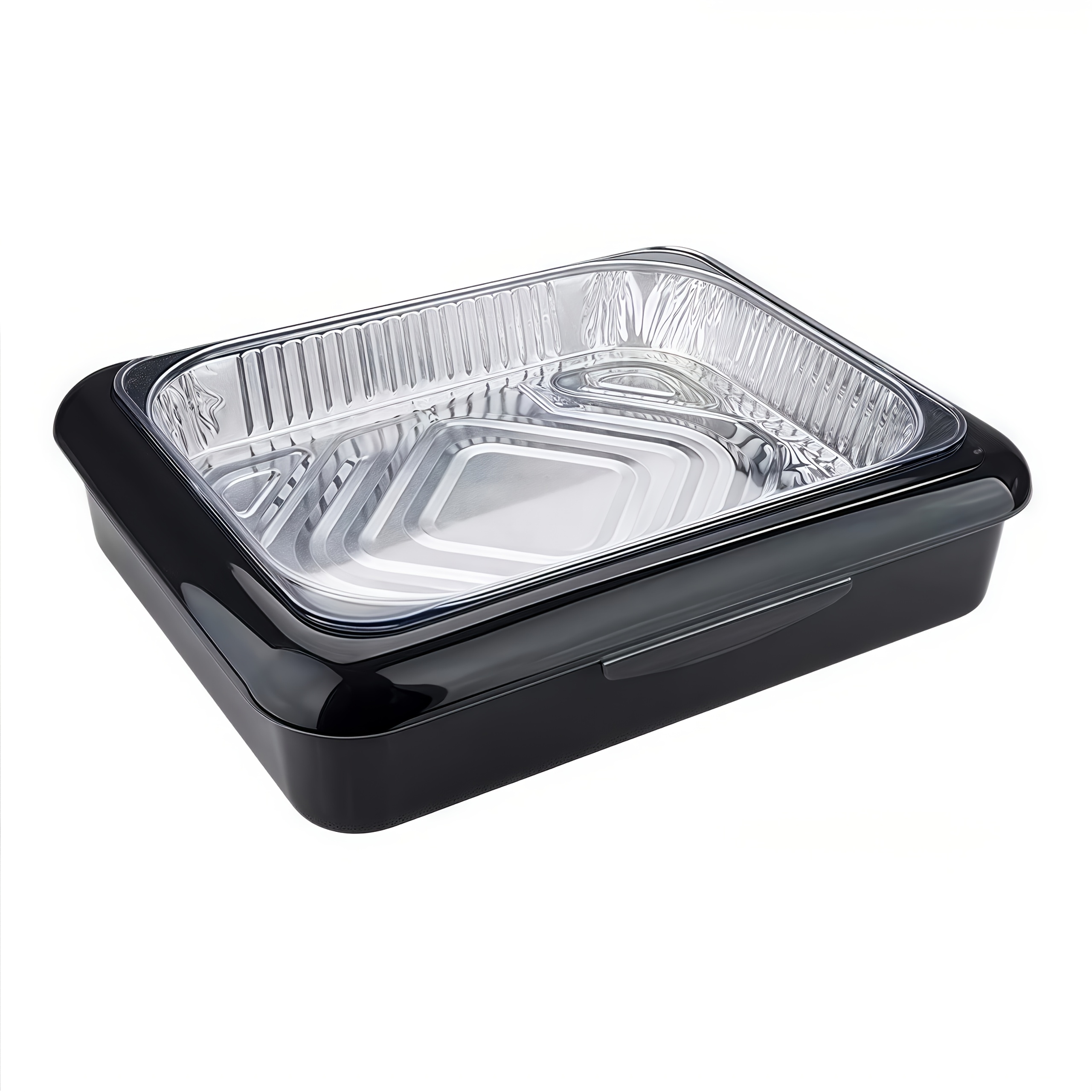 TEMU Stackable Portable Food Storage & Foil Pan Carrier Set | 2-in-1 Organizer W/ Lid For Picnics, Bbqs, Parties | Durable Metal Container & Aluminum