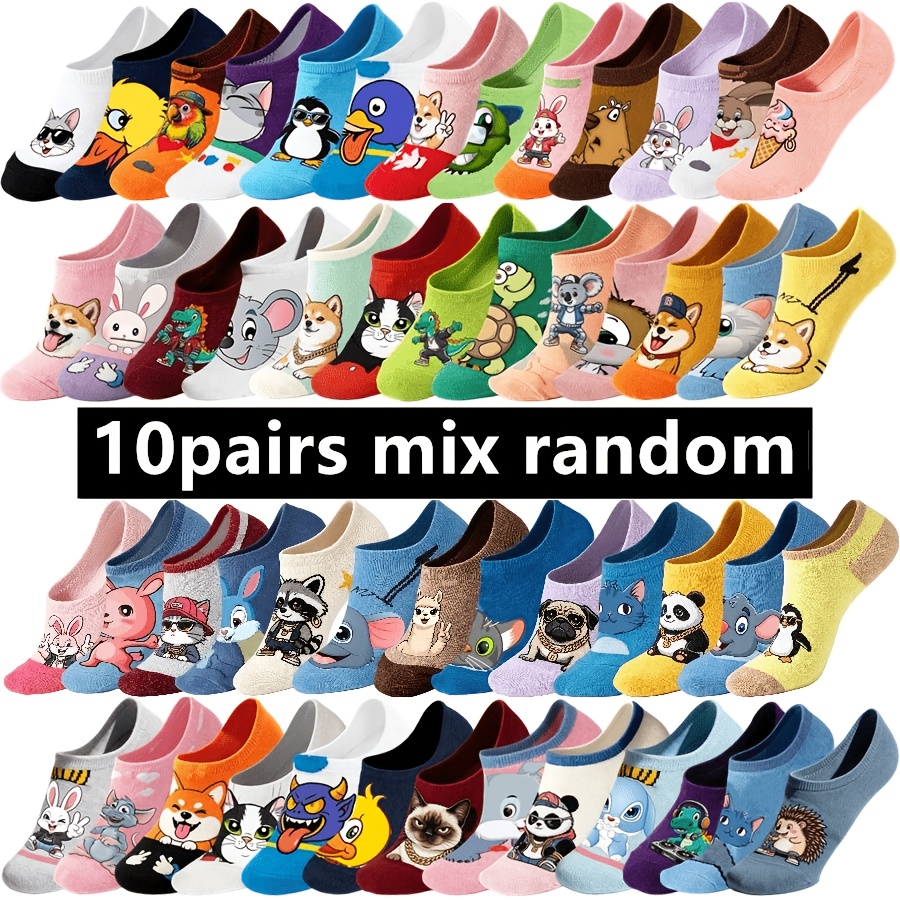 TEMU 10pairs Mix Random Unisex Novelty Streetwear Crew Socks Cartoon Anime Hip Hop Fashion Funny Casual Trendy Daily Outdoor Wear For Men Women