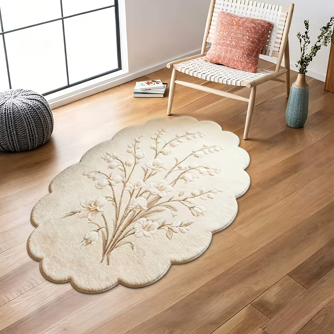 TEMU 1pc Cream Style Floral Rug European Irregular Non-uniform Carpet Living Room Decor Sofa Carpet Bedroom Bedside Fluffy Soft Carpet Anti-slip