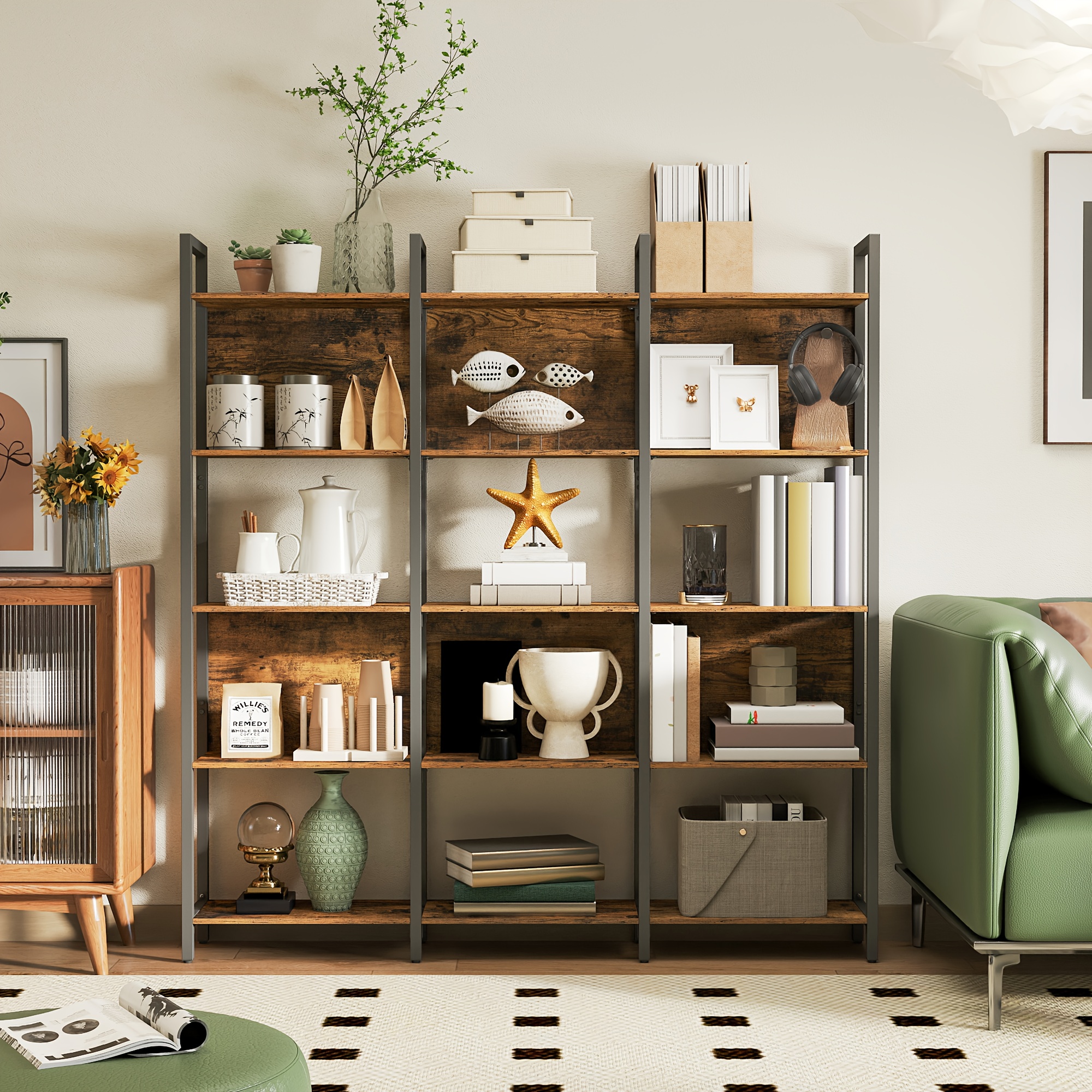 TEMU Heavy-duty Industrial Bookshelf - Extra Tall 5-tier Shelving Unit With Sturdy , Freestanding Storage Shelf For Home Office, Kitchen, Living Room