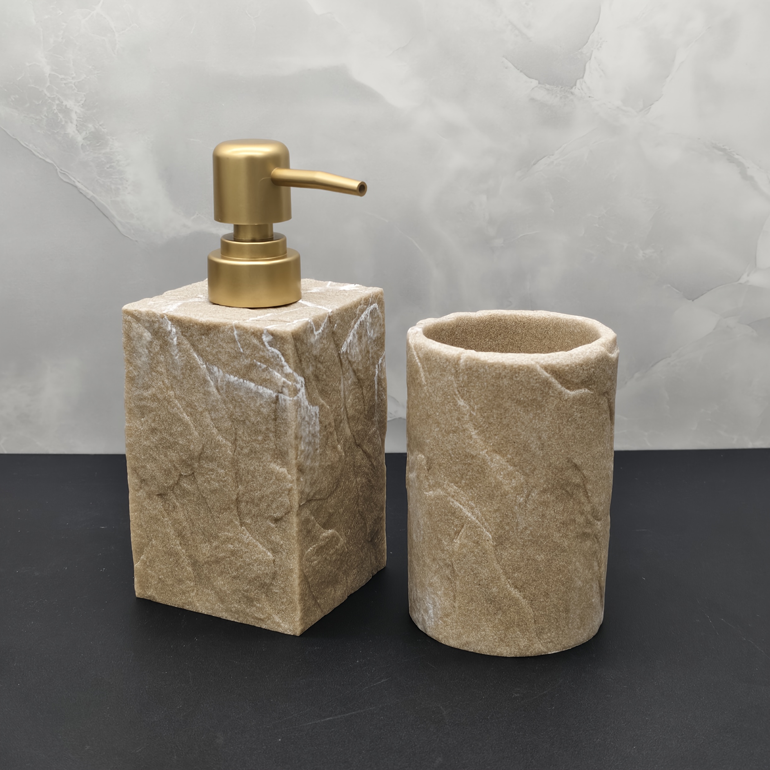 3pcs Bathroom Additions Set, Including 2 Bathroom Mouthwash Cups And 1 Soap Dispenser Bottle, Suitable for Hotel And Small Family Bathroom Kitchens