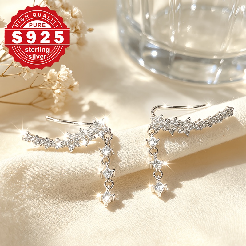 Women's S925 Sterling Silver Tassel Stud Earrings with Stars