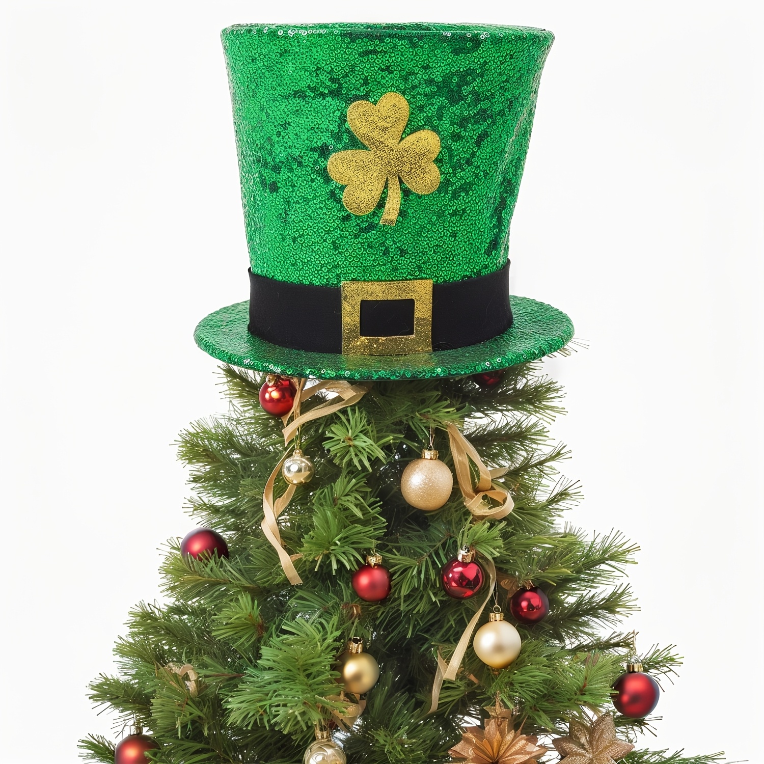 

1pc Day Tree Topper Hat Large For Christmas Tree Decor Green Shamrock Bowknot Irish Home Decor Wreath