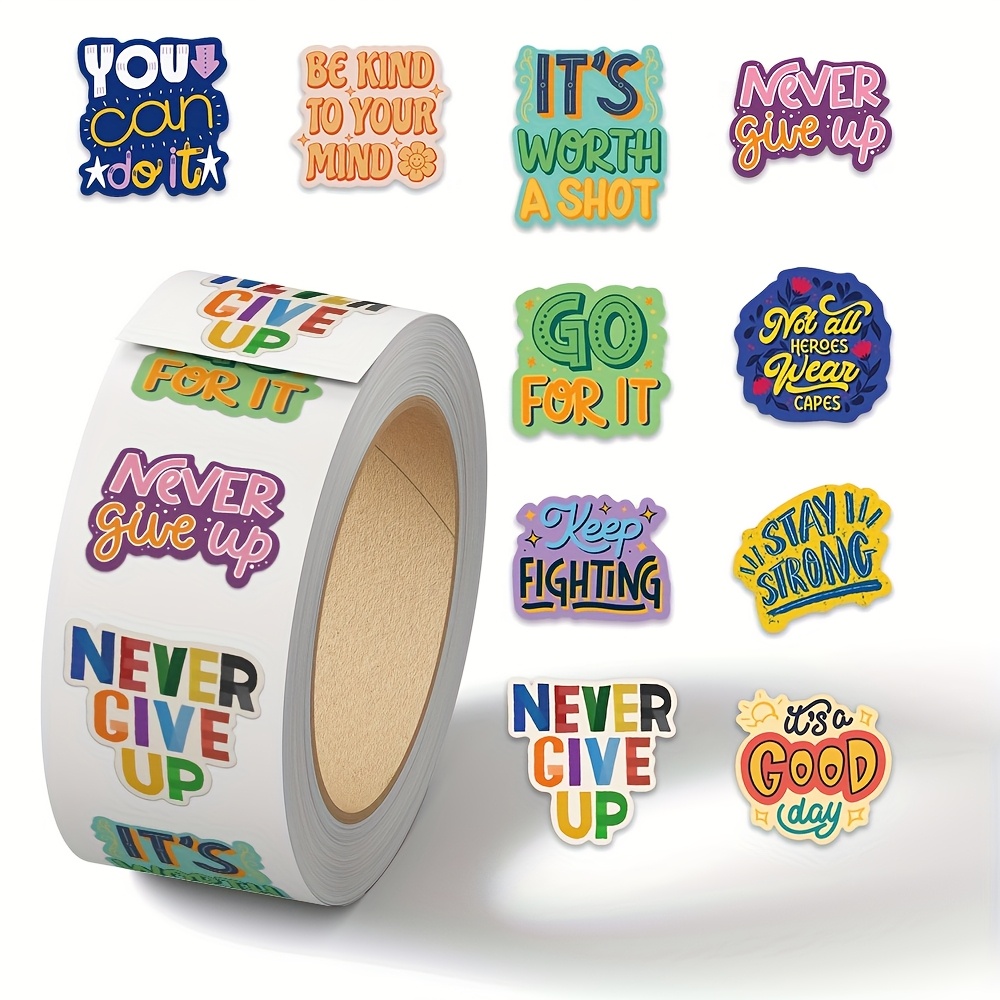 TEMU 500 pegatinas/rollo de motivacionales, etiquetas adhesivas para decoración, cajas de regalo, papelería y álbumes de recortes
