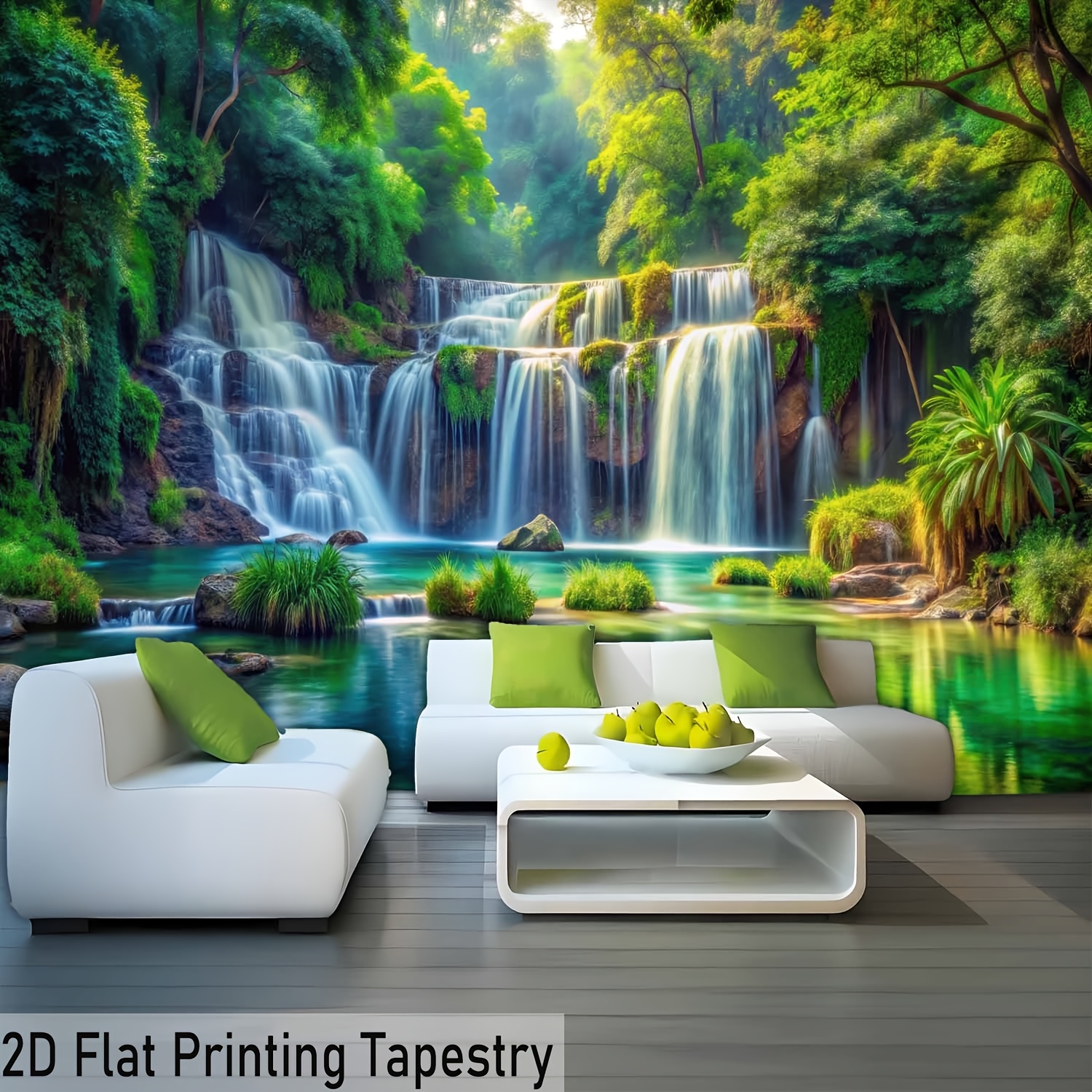 Grande tenture murale forêt cascade nature déco avec fixations_voghion.com