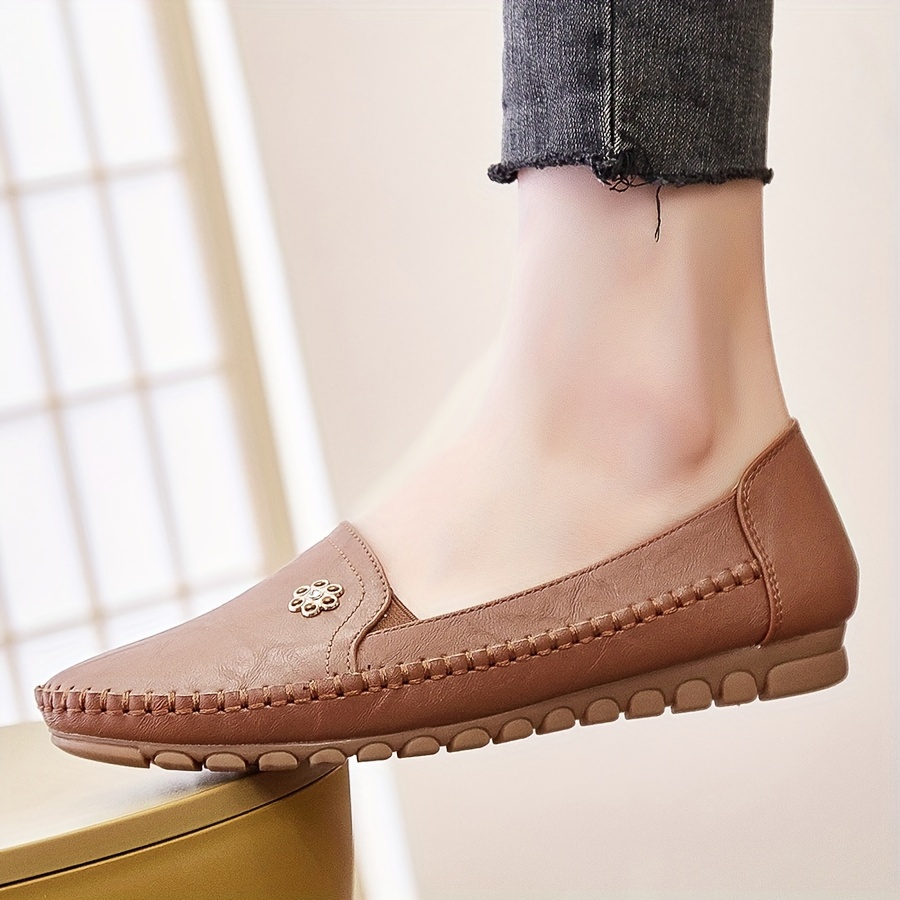 women s solid color flat loafers casual slip soft sole shoes details 11