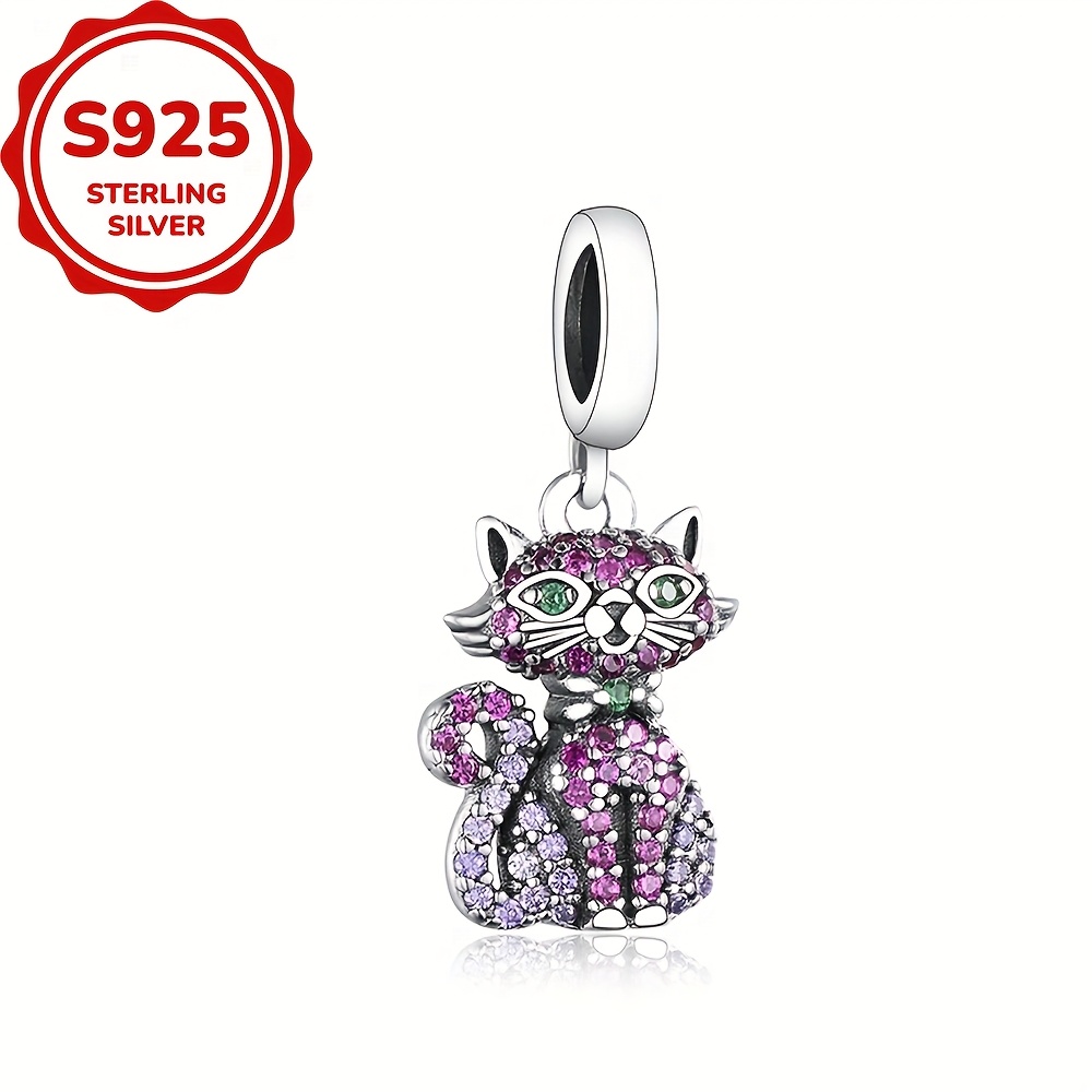 1pc Of 925 Silver Adorable Cat Pendant Charms Beads For Crafting Gifts