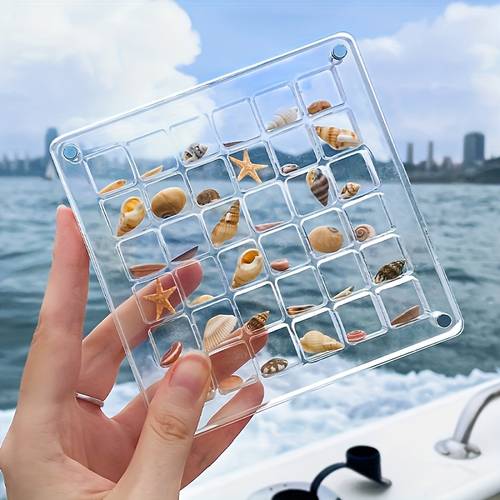 1 Magnetic Acrylic Seashell Display Case with 36 Grid Organizer Box & Leather-Lined Interior Suitable for Shells, , Jewelry Storage, Magnetic Closure for Home Decor, Gift Box for Shells, Gemstones, -