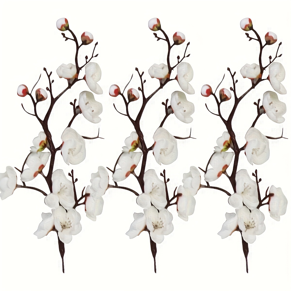 TEMU 3 pièces ElegantFlora Fleurs Artificielles Réalistes de Prunier - Style Chinois en Tissu, Décoration Intérieur/Extérieur pour Maison, Jardin,