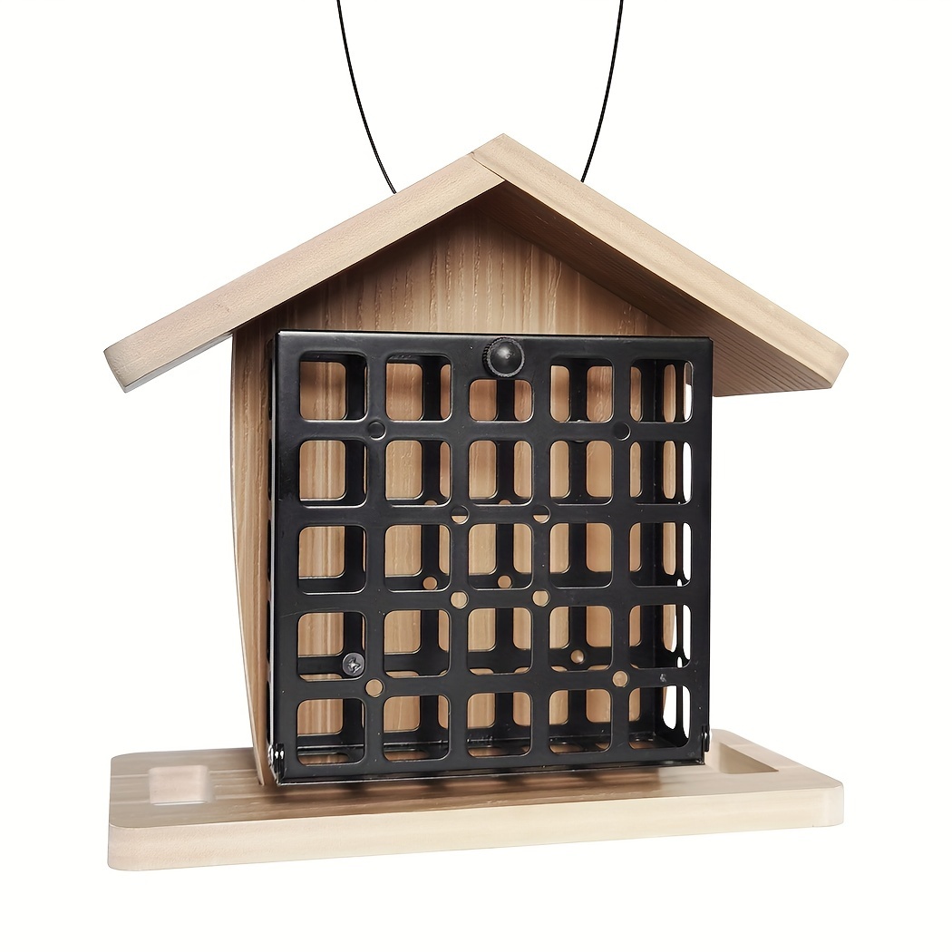 

Double Cage Suet Bird Feeder For Outdoors Hanging - Cake House With Roof & Perch, Pvc Plastic Board And Metal Cage For Feeding Woodpecker, Chickadee, Nuthatch