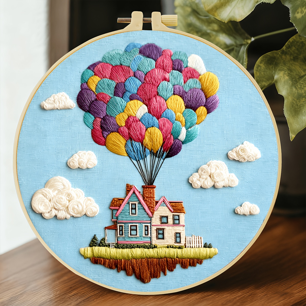 TEMU 15x15cm-5.9x5.9 Inch/20x20cm-7.9x7.9 Inch Diy Embroidery Kit, Printed Embroidery Kit, Hot Air Balloon , Suitable For Adult Beginners. It With An