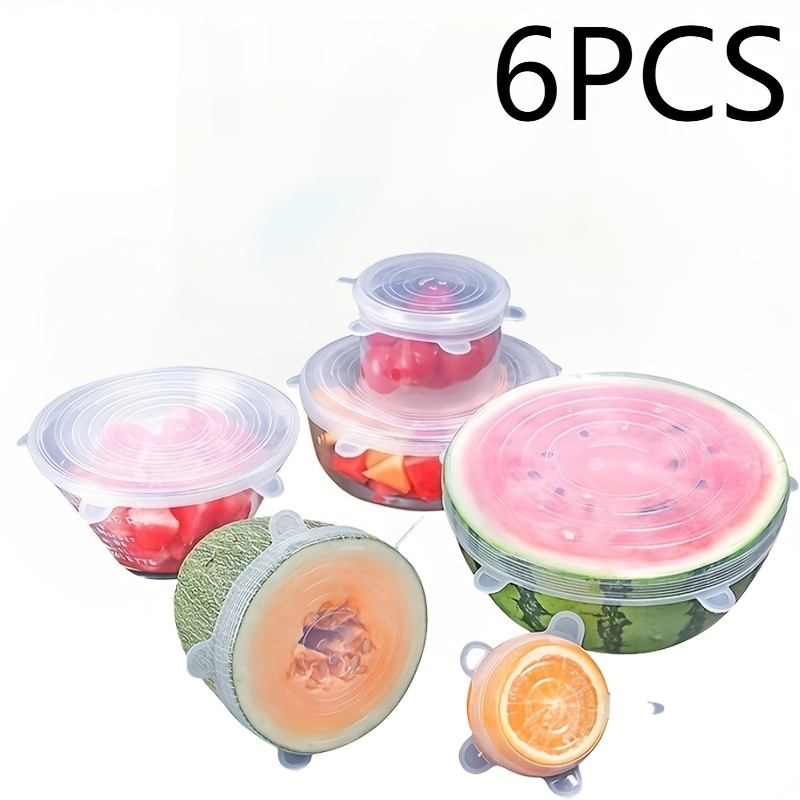 TEMU 6-pack Reusable Silicone Stretch Lids, Durable Food Seal Covers - Bpa-free Bowl And Jar Covers For Kitchen Fridge Organization, Microwave Safe