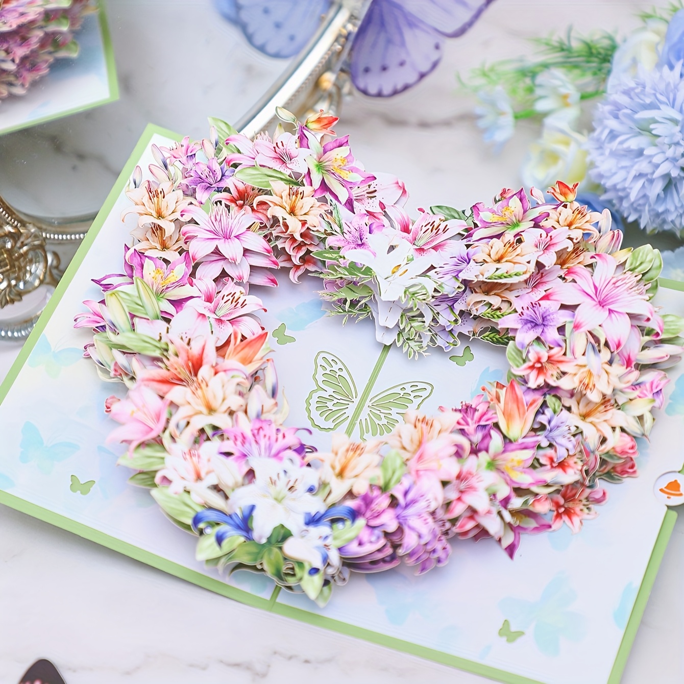 Image of 1pc, Love Heart Wreath 3d Card Up Card Greeting Card For Girl, Lady, Wife, Friend, Family, Mom, Teacher, , Boss, Best Gift Card For Birthday, , Thank You, Business Supply, , Day, Valentine