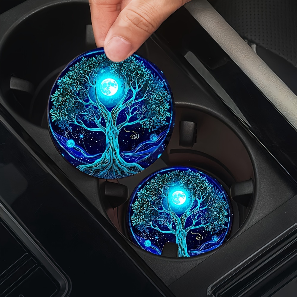 

Tree Of Life Cup Holder Coasters - 2pcs Set, Washable Rubber, Vehicles & Home Office