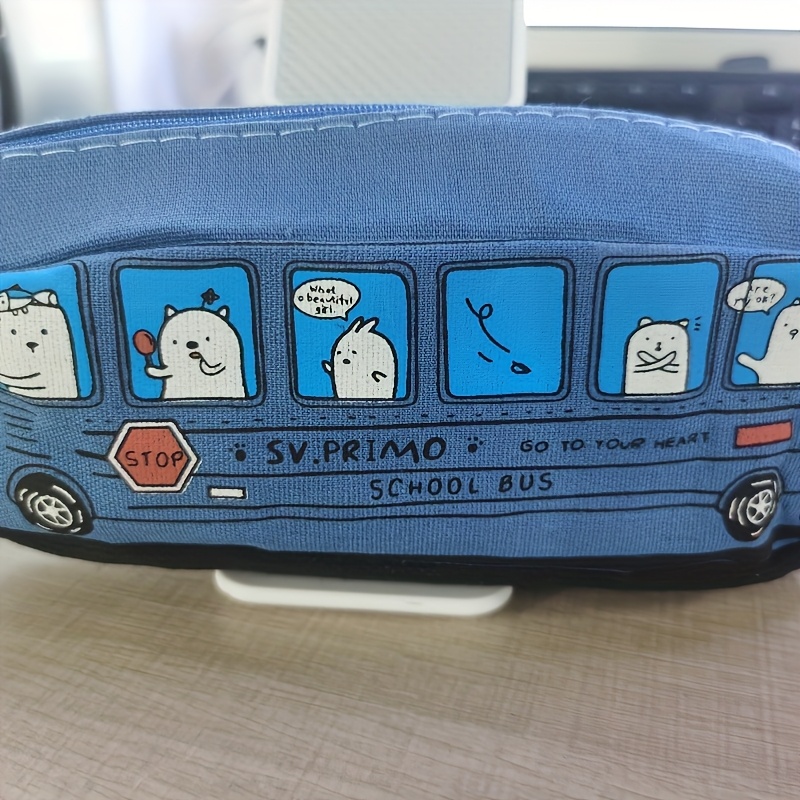 TEMU 1pc2pcs Trousse à Crayons Grande Capacité Créative à Motif de Dessin Animé, Trousse à Crayons en de Bus Étudiant, Trousse à Crayons Mignonne