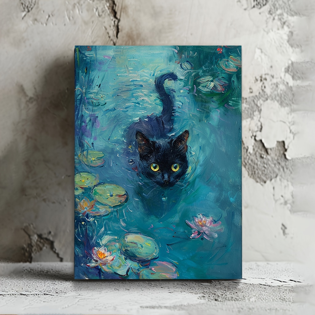 TEMU 2d Flat, Black Cat In Canvas Art - Wooden Framed Wall Decor For Living Room, Bedroom, Office, Cafe, Bar | Perfect Gift Idea | Indoor/outdoor Use