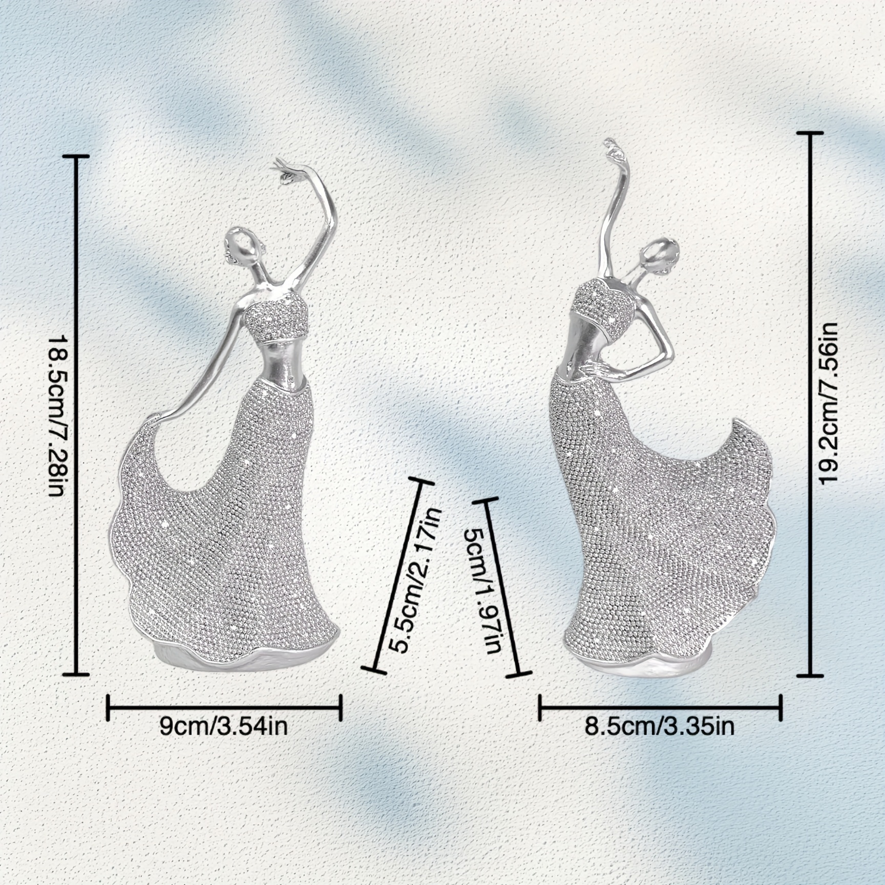 Image of 2pcs Set, Statues - Height 7.56 Inches, Silvery, Resin Bead Craft, Suitable For Living Room/bedroom/study/shop//wedding Decoration/valentine's Day Etc., Ideal Gift For Couples/wedding