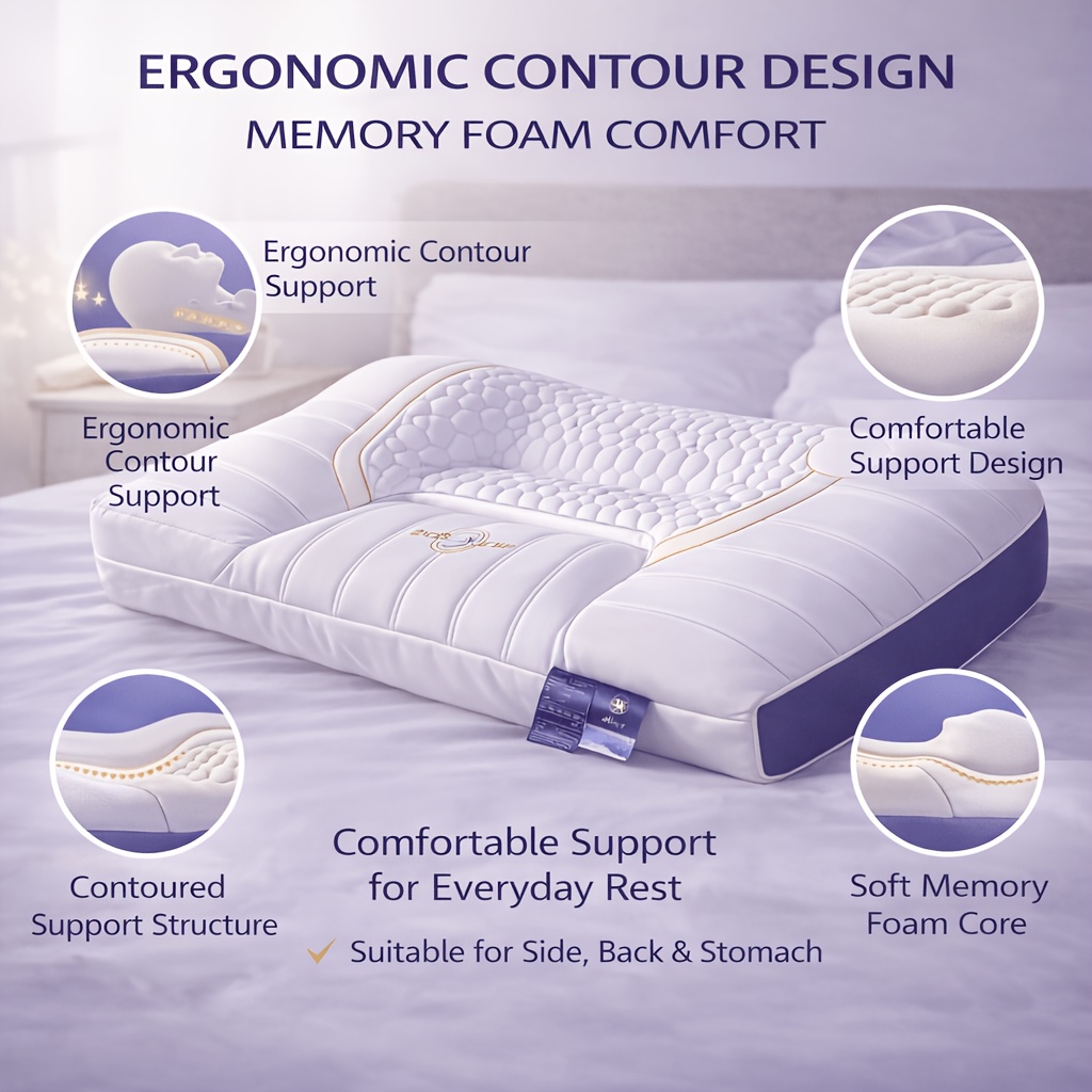 2pcs Deep Sleep Cervical Support Pillows - All-Season Soft Comfortable Bed Pillows, with 900G Non-Collapsible Support Core, Fiber Pillowcase, Fluffy Down Alternative Filling, Suitable for Back/Side Sleepers, Home And Travel