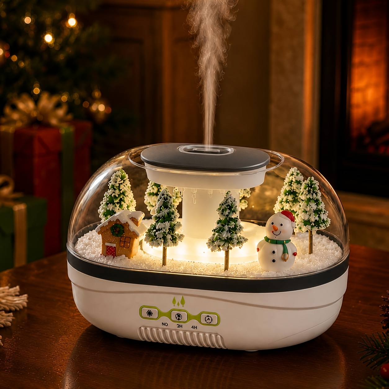 TEMU Snow Village Micro-landscape Water-drop Humidifier, Ideal For Home Use And Night Light Ambiance & Timer Function As A Christmas Gift