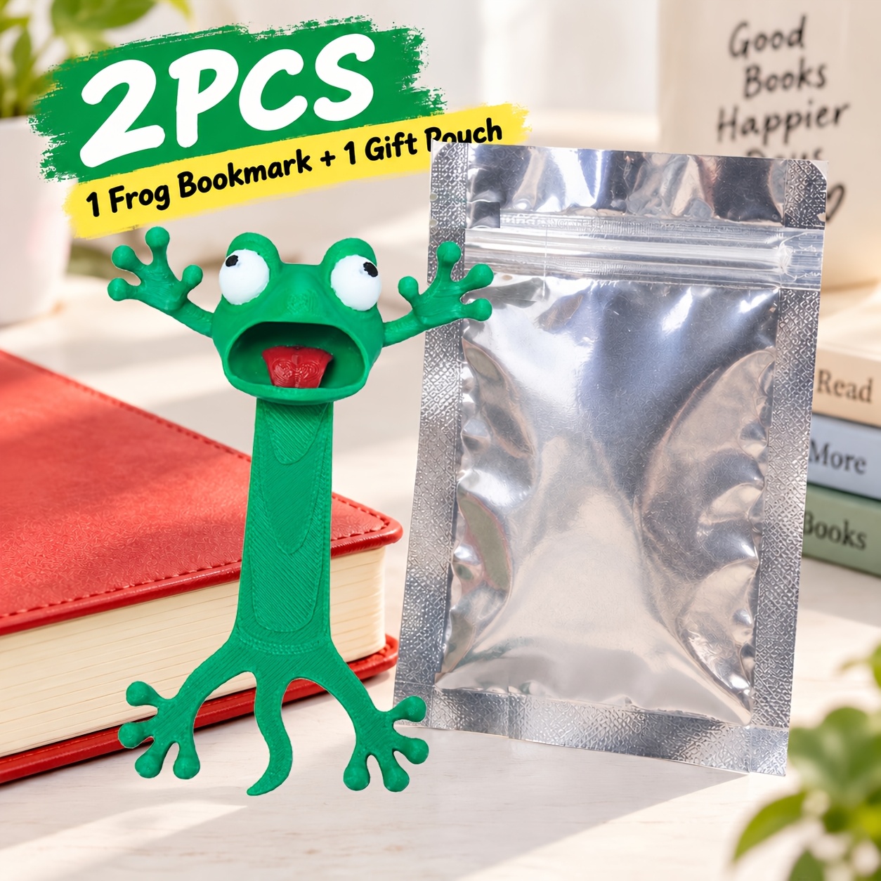 TEMU Lot de 2 marque-pages fantaisistes 3D de grenouille, pinces à livre de grenouille + , papeterie et amusante de dessin , pinces marque-pages pour