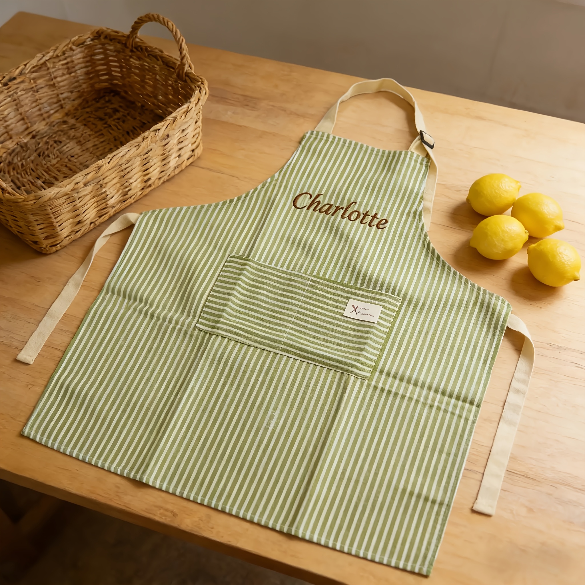 TEMU Grembiule da cucina con ricamato personalizzato - Traspirante e delicato , design personalizzato, ricordo premuroso e pratico, colori a righe
